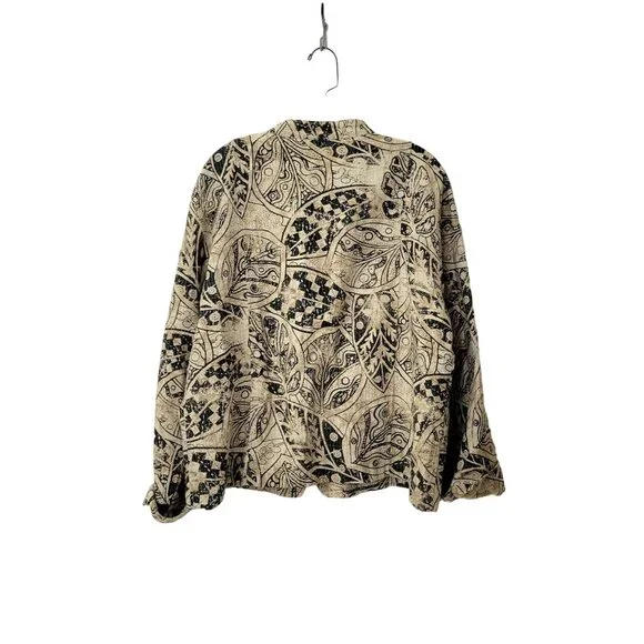 Chico's Linen Jacket Tan and Black Abstract Print Chico's Size 3 Women's 16-18 - Picture 4 of 4